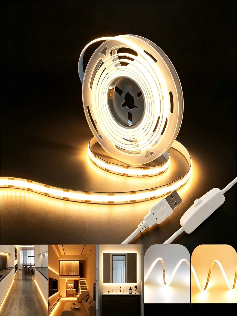 5V USB COB LED Light Strip With Button Switch, Self-Adhesive Flexible Light Bar, Suitable For TV Background, Bed Bottom, Stairs, Cabinet Indoor Home Atmosphere Lighting Decoration