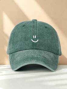 1pc Smiling Face Minimalist Hat, Adjustable Size, Fashionable Vintage Distressed Dad Cap, Lightweight Outdoor Baseball Cap, Suitable For Campus, Street, Outdoor And Various Occasions - Face - View 2