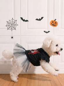 LUCKIE PAW 1pc Halloween Skeleton Heart Pattern Pet Dress, Anti-Flea, Reduce Shedding, Insulated & Breathable, Suitable For Small And Large Dogs And Cats, Indoor And Outdoor - Black - View 6