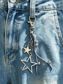 1pc Metal Cool Style Five Pointed Star Backpack Hanging Accessories, Wearing Accessories, Small Pendants, Jeans Chains - Silver - View 5