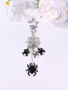 1pc Halloween Gothic Punk Spider Web Spider Keychain Backpack Earphone Case Phone Cover Car Decor Pendant Unisex - Keychain - View 6