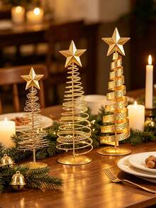Artistic Christmas Tree Decoration, Gold Christmas Tree Tabletop Decor, Star Tree Topper, Iron Five-Pointed Star Decoration, Shiny Holiday Decor, Nordic Creative Mini Christmas Decoration, Suitable For Christmas Home Decor, Christmas Party Decoration - one-size - View 10