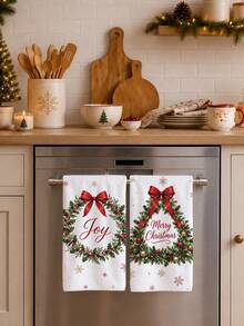 2PCS Kitchen Towel, Christmas Minimalist Snowflake Wreath Pattern Kitchen Towel Dish Cloth, Minimalist Style 40*60cm Rectangular Microfiber Cleaning Kitchen Towel, Perfect For Kitchen, Dining Room And Bathroom Use, Kitchen Decoration, Home Decor, Neighbor Housewarming Gift, Dish Cloth - White - View 5