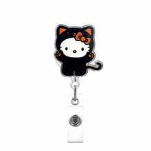 Cute Halloween Gift Sanrio Cat Retractable Badge Reel, Shiny 360° Rotating Pendant With Keychain, Suitable For Halloween Trick Or Treating - Multicolor - View 3