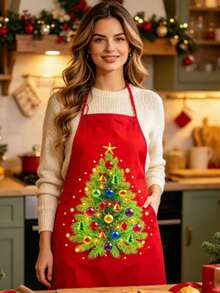 1 chiếc tạp dề bếp trang trí Giáng Sinh, tạp dề nấu ăn in hình ông già Noel, người tuyết và tuần lộc Merry Christmas, tạp dề yếm chống nước dùng trong gia đình cho tiệc tối Giáng Sinh - Nhiều màu - Xem 7