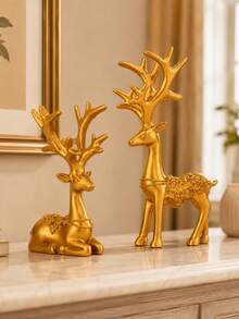 2pcs White Deer Home Decor, One Standing And One Lying, Modern Minimalist Design, Suitable For Living Room, Entryway, Study, Fireplace And Christmas Table Decoration - A - View 1
