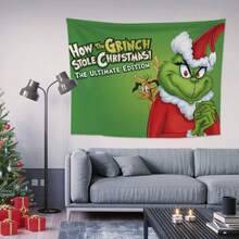 The Grinch 1PC Christmas Hanging Fabric, Party Supplies Hanging Decoration, Curtain Backdrop Tapestry, Green Monster Print Pattern, Rectangular Format, Atmospheric Background Cloth, Suitable For Winter Home Decor, Christmas Party, Photo Shoot, Holiday Soft Decoration - Multicolor - View 7