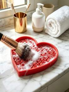 New Heart-Shaped Makeup Brush Cleaning Pad, Portable Cleaning Mat With Textured Bottom Design, Makeup Brush Cleaning And Drying Tool, Suitable For Makeup Brushes, Powder Puffs And Sponges, Quick Makeup Tool Dry Cleaning Box, Easy To Store, Ideal For Travel And Studio Use - Perfect Gift For Artists And Professional Makeup Artists - Multicolor - View 9