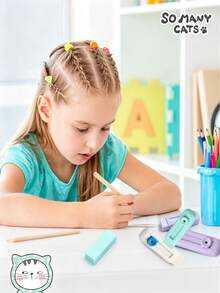 1pc Kids Cute Retractable Pencil Eraser, Push-Pull Design, Stationery Supplies, Back To School Supplies - Multicolor - View 8