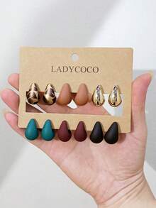 LADYCOCO 6對時尚可愛多色水滴造型耳鉤耳環套組，適合女性日常配戴 - 彩色 - 查看 4