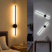 Long Rechargeable Wireless LED Wall Light, Dimmable Battery Powered Wall Lamp, Suitable For Bedroom, Living Room, Staircase, Hallway, Rental Home Decor Gift - Black - View 3
