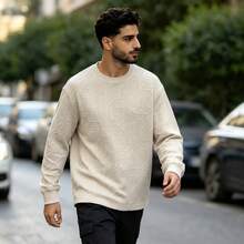 Fashion Casual Textured Fabric Men's Crew Neck Long Sleeve T-Shirt - Khaki - View 2