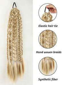 Women's Mixed Color Braided Ponytail Wig, 1pc 24 Inch Bubble Ponytail, Heat-Resistant Synthetic Fiber Wig,Braided Extensions,Hairstyle Accessories,Suitable For Women's Daily Wear And Music Festivals - Multicolor - View 5