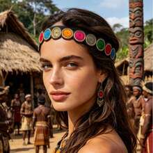 Bohemian Colorful Round Disc Embroidered Headband For Outdoor Travel Photography African Style - Multicolor - View 1