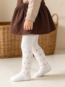 4/1pc/Pack Baby Girls Heart Jacquard Tights, Spring/Autumn Large PP Crotch Infant Leggings, Multi-Color Versatile Toddler Tights - Multicolor - View 2