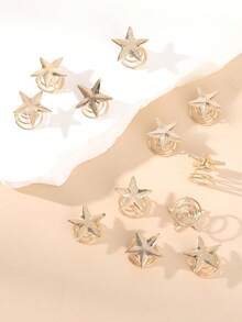 10pcs Alloy Star Hair Ring Set, Women's Daily Fall Style Braided Hairstyles, Date Afternoon Tea, Gentle Atmosphere Hair Accessories - Gold - View 3