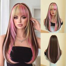 7JHH WIGS Highlights Long Straight Wigs For Women 24 Inch Medium Layered Wig With Bangs Synthetic Heat -Resistant Fiber Hallowmas Colorful Costume Wig For Festival Wear, Party Cosplay Use - Multicolor - View 13