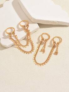 1pc Exotic Copper Chain Round Disc Sequin Tassel Open Finger Ring, Women's Holiday Celebration Evening Party Gift Jewelry - Gold - View 2