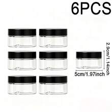 6pcs Small Travel Refillable Containers, Transparent Plastic Jars, Reusable Plastic Storage Containers, Round Plastic Jars, Kitchen Home Storage Containers, Black/White/Clear Screw Cap Sample Jars, 4 Sizes, Makeup Sample Dispenser Boxes - View 12