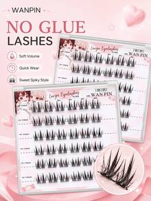 WANPIN WAN PIN Double-Tip Wheat Ear False Eyelashes Glue-Free Dynamic Exquisite Natural Voluminous One Cluster Two Buds Design Double-Segment C Curl 10-13mm Large Capacity - C - View 3