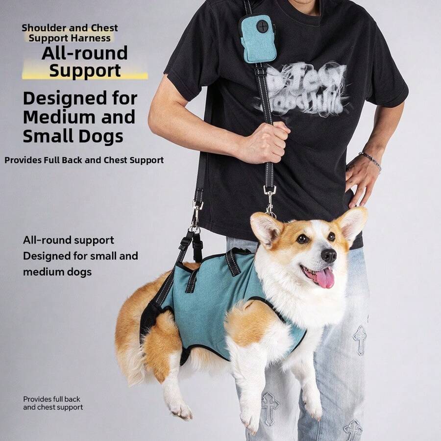 Shockproof Dog Lift Harness For Senior Pets With Containing Garbage Samll Bags,Designed Specifically For Small And Medium-Sized Dogs, It Offers Comprehensive Support, Providing Full Back And Chest Support. The Reflective Strip Design Makes.