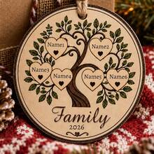 Ornamen Pohon Keluarga Bulat Kustom, Dekorasi Gantung Pohon Natal yang Dipersonalisasi, Aksen Dinding Liburan Bergaya Pedesaan, Kenang-kenangan Keluarga dengan 2-6 Nama yang Dapat Disesuaikan, Ornamen Natal 2026 yang Dapat Disesuaikan, Dekorasi Rumah Meriah, Hadiah yang Mengharukan untuk Keluarga & Teman - Gaya B - View 5