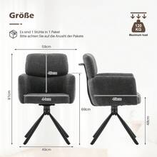 CLIPOP Drehbarer Esszimmer Stuhl mit Armlehnen, Schreibtischstuhl 360° Drehbar, Chenille Bürostuhl, Drehstuhl für Büro/Schlafzimmer/Wohnzimmer - Grau - Übersicht 2