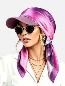 1pc Women's Gradient Color Satin Brim Headscarf Square Bandana Duck Bill Cap Outdoor Sun Protection Headwrap Suitable For Daily Use - Multicolor - View 6