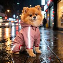 1pc Pet Hooded Raincoat With Extra Large Brim, Polyester Material, Reflective Strips, Full Protection, Adjustable Magic Waist Strap, Cute Animal Pattern, Waterproof Design, Suitable For Small And Medium Dogs All Year Round, Waterproof Dog Raincoat, Hooded Dog Raincoat, Dog Raincoat - Multicolor - View 10