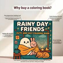 1 Copy "Rainy Day Friends Coloring Pages: Cute Animals And Ghosts Coloring Book" 22 Pages Thick Paper, 8*8 Inches Size Suitable For Beginners Drawing Practice, Relieve Office Stress, Parent-Child Interaction, A Great Gift For Holiday Gatherings And Events To Give To Friends, Helps Relieve Stress. Suitable For Stationery And Learning Supplies, A Small Gift For Music Festivals And Wedding Season. - Single Piece - View 3