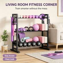 3‑Tier Adjustable Dumbbell Rack, Heavy‑Duty Weight Storage Organizer For Home Gym, Adjustable Width Dumbbell Stand, Space-Saving Organizer For Dumbbells, Kettlebells, Barbells & Plates(Rack Only) - Black - View 1