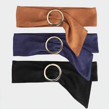 Vintage Suede Wide Waist Belt For Women, Metal O‑Ring Knotted Sash, Decorative Corset Belt For Dresses Coats - Round Button Ribbon - View 9