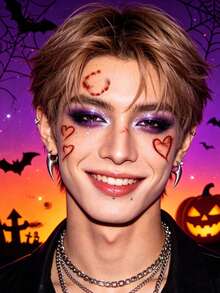 3pcs Red Halloween Temporary Tattoo Stickers - Red - View 5