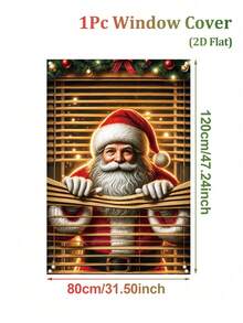 1Pc Christmas Window Cover With Santa Claus Pattern, 80*120cm Polyester Hanging Window Decoration Banner, Merry Christmas Decoration, Xmas Decor, Festive Home Decor, Photo Backdrop Decor, Indoor Outdoor Decor - Multicolor - View 8