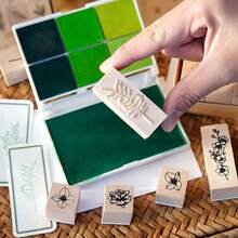 ZABC 22pcs Leaf Series Handmade Journal Stamps Lotus Rubber Stamp Set Wooden Small Stamps Multi-Size Set 1cm, 2cm, 5cm, 10cm Floral Branch Pattern Christmas Spring Festival Birthday Gift For Friends And Family - Multicolor - View 4