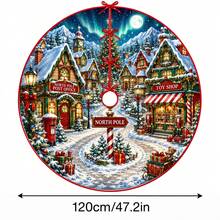 1件雪村圖案聖誕樹裙，優雅配色節日裝飾，5種尺寸，中性節日禮物，適用於居家與派對聖誕裝飾 - 雪地村莊 - 查看 14
