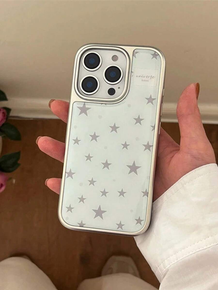 Autumn/Winter High-End Blue & Grey Star Pattern Phone Case, Compatible With IPhone 17 ProMax 16ProMax 15 14 13, Smooth Glossy Cute Phone Case/Women's Phone Protective Shell