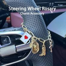 Ace Of Hearts Poker Cross Car Hanging Ornament, Gold Thick Chain Enamel Charms, Retro Western‑Style Auto Interior Hanging Charm, Decorative Car Gift For Women - Ace Of Hearts - View 1
