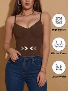 Women's Minimalist Solid Color Tummy Control Waist Slimming Bodysuit, Suitable For Layering And Innerwear Summer - Brown - View 4
