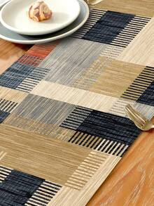 1pc Geometric Pattern Printed Table Runner, 4pcs Geometric Pattern Printed Placemats, Suitable For Holidays, Parties, Birthdays, Dinner, Kitchen Dining Table Decoration, All Season Room Decor, Home Textile Decoration Table Runner - Multicolor - View 10