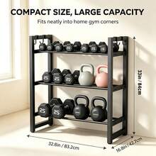 3‑Tier Adjustable Dumbbell Rack, Heavy‑Duty Weight Storage Organizer For Home Gym, Adjustable Width Dumbbell Stand, Space-Saving Organizer For Dumbbells, Kettlebells, Barbells & Plates(Rack Only) - Black - View 3