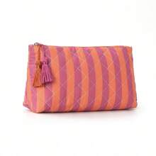 Striped Quilted Make Bag With Tassel Zipper, Large‑Capacity Makeup Pouch, Travel Toiletry Storage Organizer, Cash Coin Purse,Card Holder; Clutch Bag - Multicolor - View 13