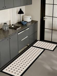 1pc Retro Checkered Pattern Pattern Kitchen Mat, 3.5 Mm Soft Rubber That Absorbs Water And Is Easy To Clean. Suitable For Corridors, Bathrooms, Living Rooms, Outdoor Door Mats, And Toilets. Useable Throughout The Year And For Various Holidays. - Multicolor - View 2