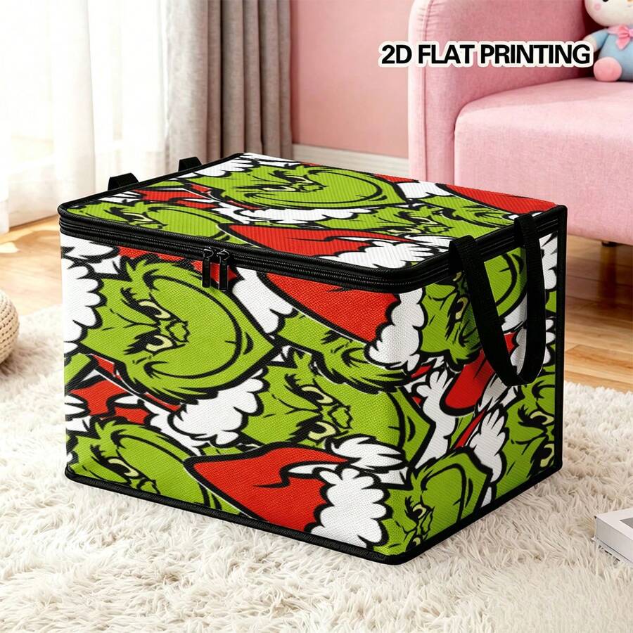 The Grinch 1pc Green Furry Monster Christmas Foldable Storage Box With Lid, Dust-Proof Clothes Organizer, Large Capacity Clothes & Toys Storage Bin, Home Storage Box, Car Storage Box, Multi-Functional Storage Box, Christmas Gift For Family And Friends, Halloween Costume Prop - Multi-color - View 1