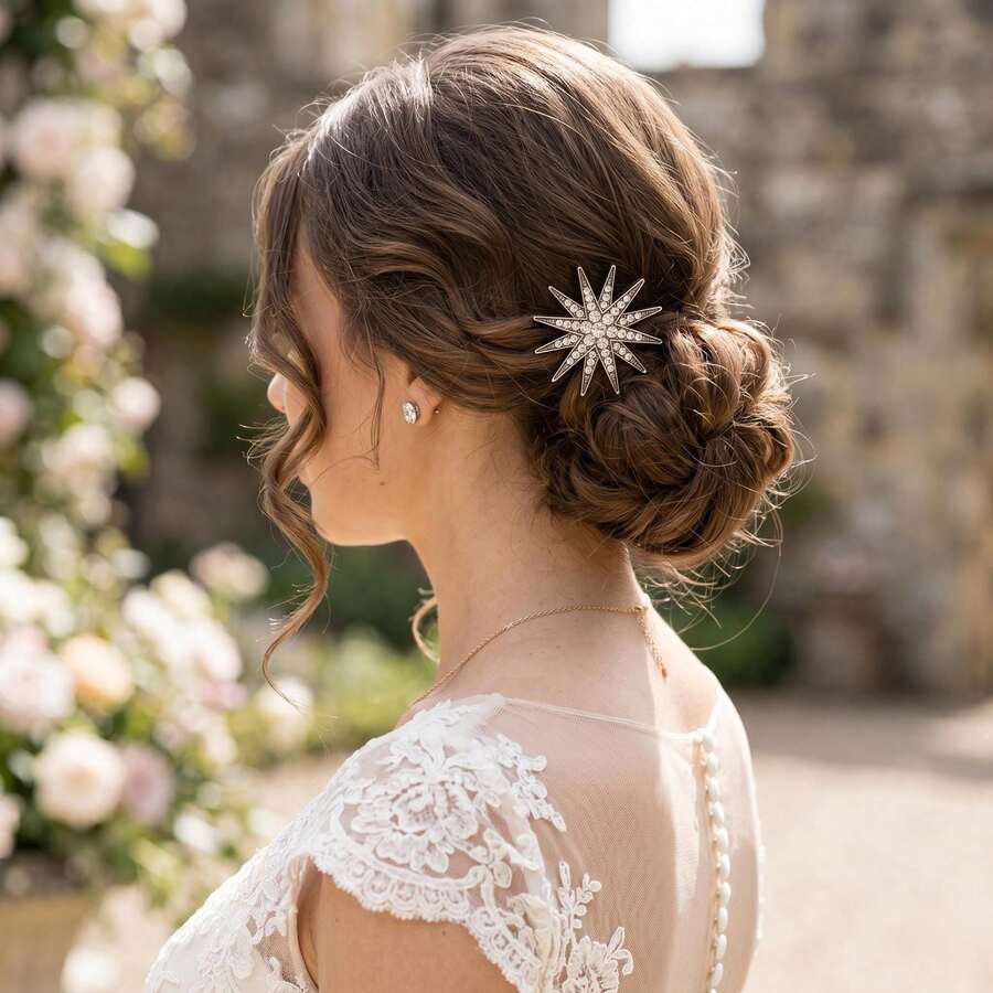 1pc Rhinestone Octagonal Star Hair Clip, Vintage Distressed Star Side Clip, Wedding Travel Photography Atmosphere Luxury Women's Hair Accessory - Multicolor - View 1