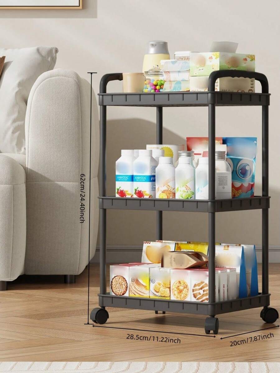 Rolling Storage Rack With Pegboard, Multi-Tier Movable Storage Organizer For Bedroom, Rental Home And Household Use - View 1