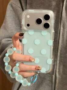 Cool Summer Semi-Transparent Polka Dot Ins Style Phone Case Compatible With IPhone 15, 17 Pro, 17 Pro Max, 16 Pro Max, 17 New Model Full Coverage 15 Pro Soft Protective Cover With Handle - Green - View 18