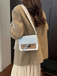 Minimalist Fashion Flap Mini Square Bag - Blue - View 2