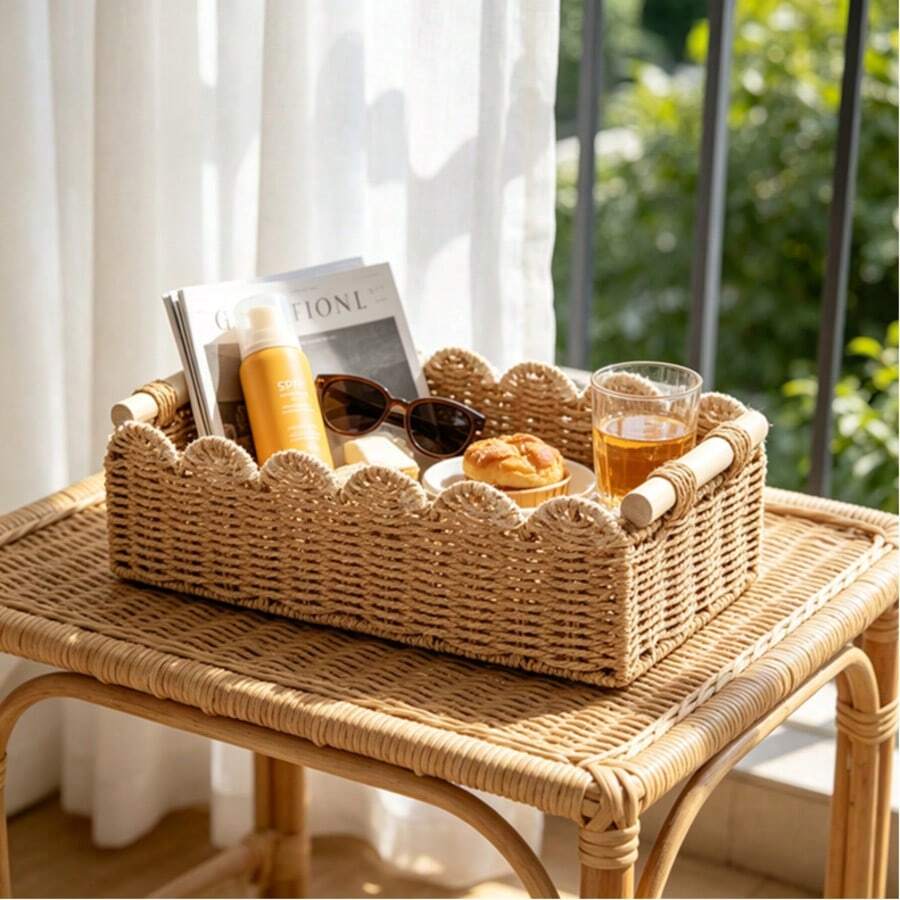 1pc Multi-Functional Storage Basket, Suitable For Everyday Home Organization. Can Be Used In Kitchens, Bathrooms, Bedrooms, Living Rooms, And Dormitories. Perfect For Countertops, Shelves, Dressing Tables, And Both Stylish And Rustic Decor. - Multicolor - View 1