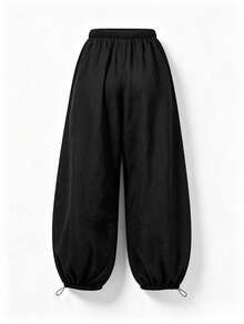 Women's Summer New Cuffed Pants With Elastic Waist And Drawstring, Loose Drape Casual Trousers, Lightweight Breathable Slouchy Long Pants - Black - View 4
